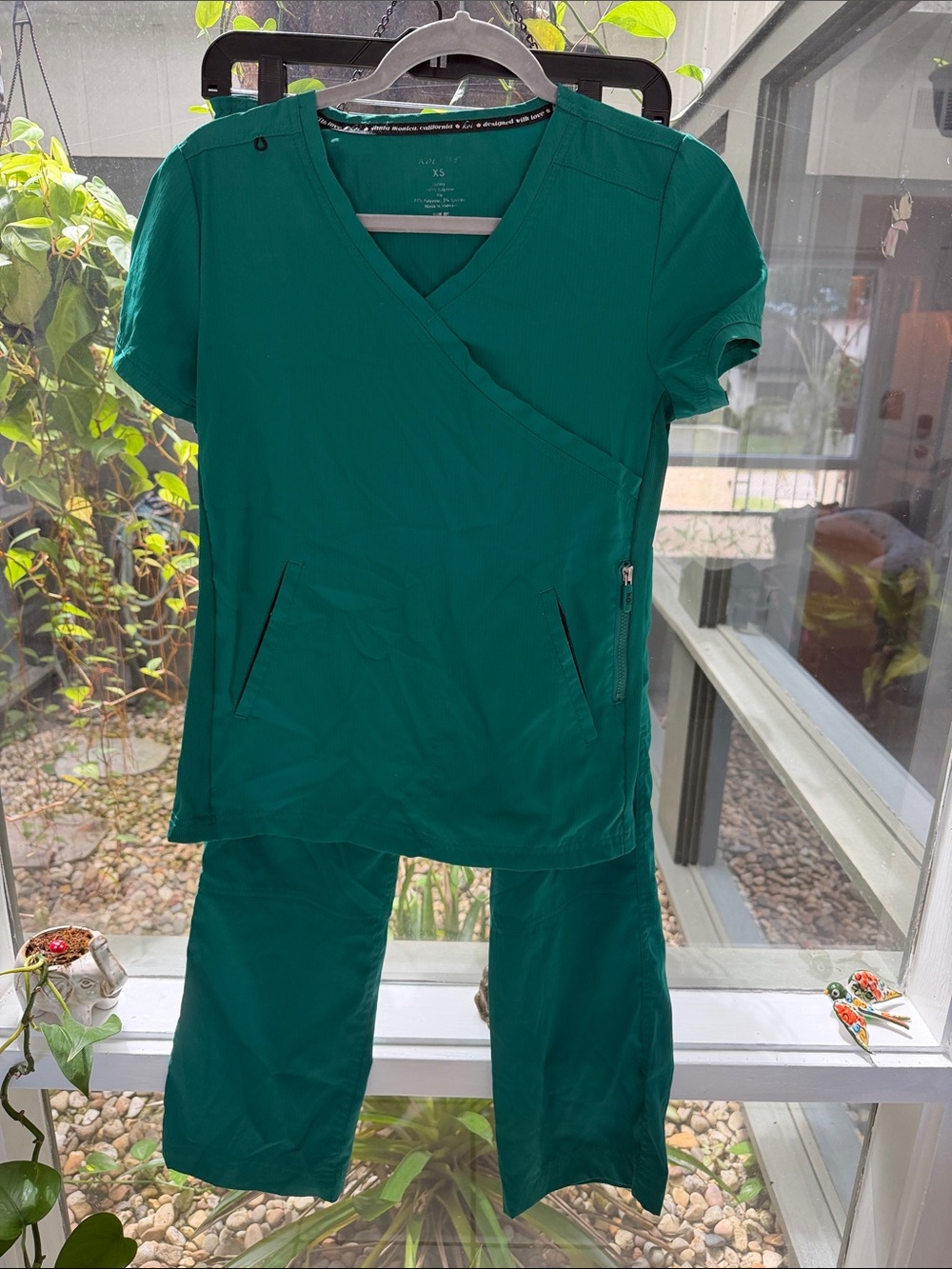 koi Teal Green Wrap Scrub Top & Pants Set